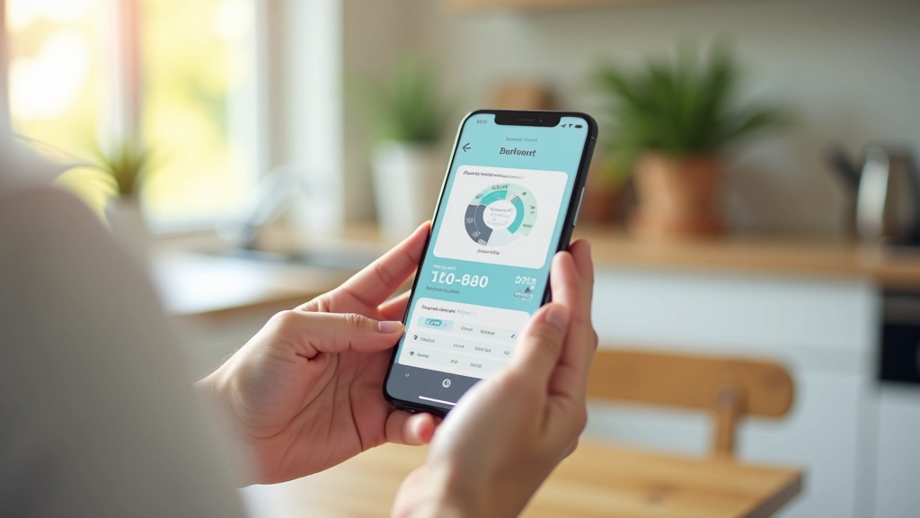 Smartphone mit Budgetierungs-App auf dem Bildschirm in einer Hand gehalten