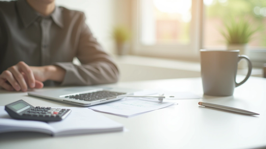 Moderner Arbeitsplatz mit Finanzplanungsmaterialien und Laptop