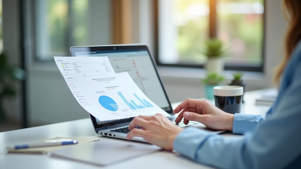 Person analysiert Finanzdiagramme auf einem Laptop